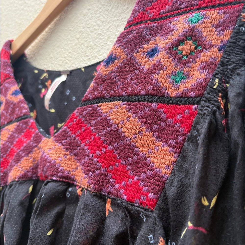Free People Black and Red Embellished Long Sleeve Blouse - Picture 4 of 5